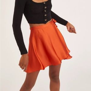 Urban Outfitters Wendy Satin Mini Wrap Skirt Orange Size S